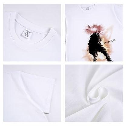 White heavy cotton T-shirt with blurred oversize unisex top