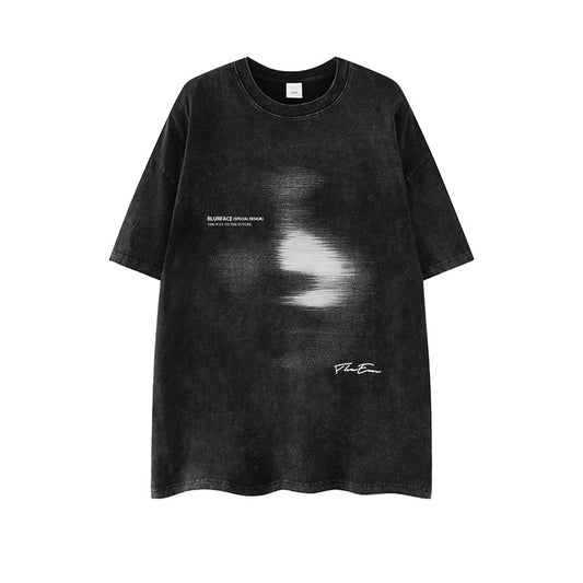 T-shirt heavyweight hip-hop dark abstract phantom washed loose unisex t-shirt