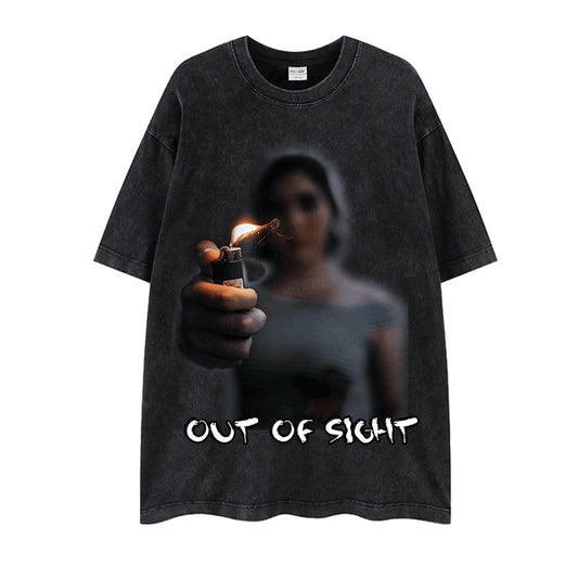 Washed unisex t-shirts oversize out of sight later print T-shirt