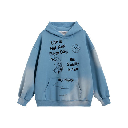 Hoodies unisex couple tops oversize distressed printed blue hooded sweatshirt for women