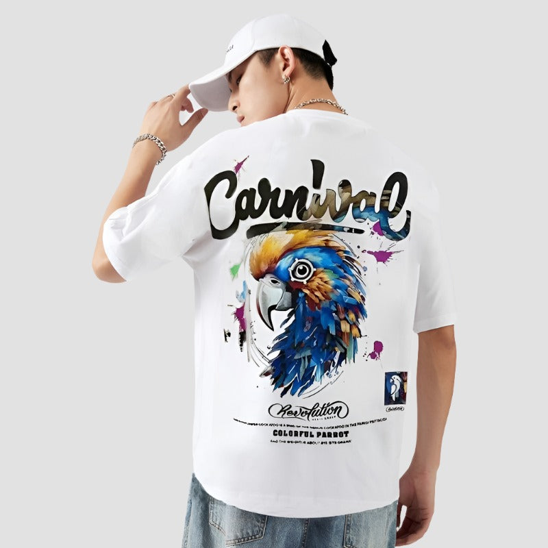 Camicia tide painted T-shirt parrot pattern men's summer pure cotton unisex top