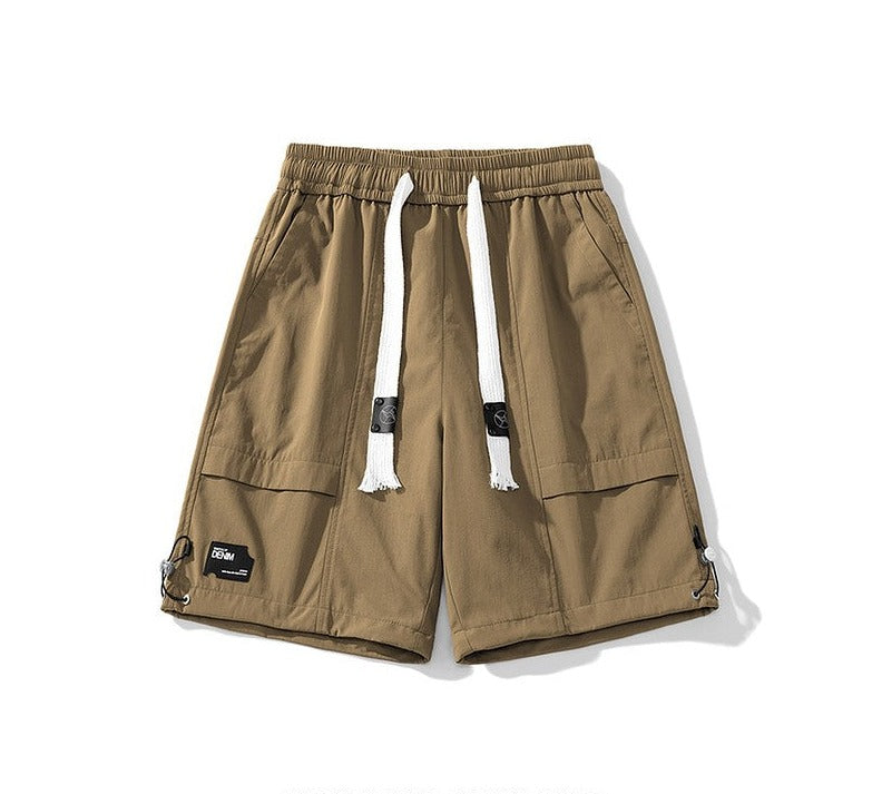 Elastic waist drawstring shorts for men outdoor workwear straight-leg loose pants