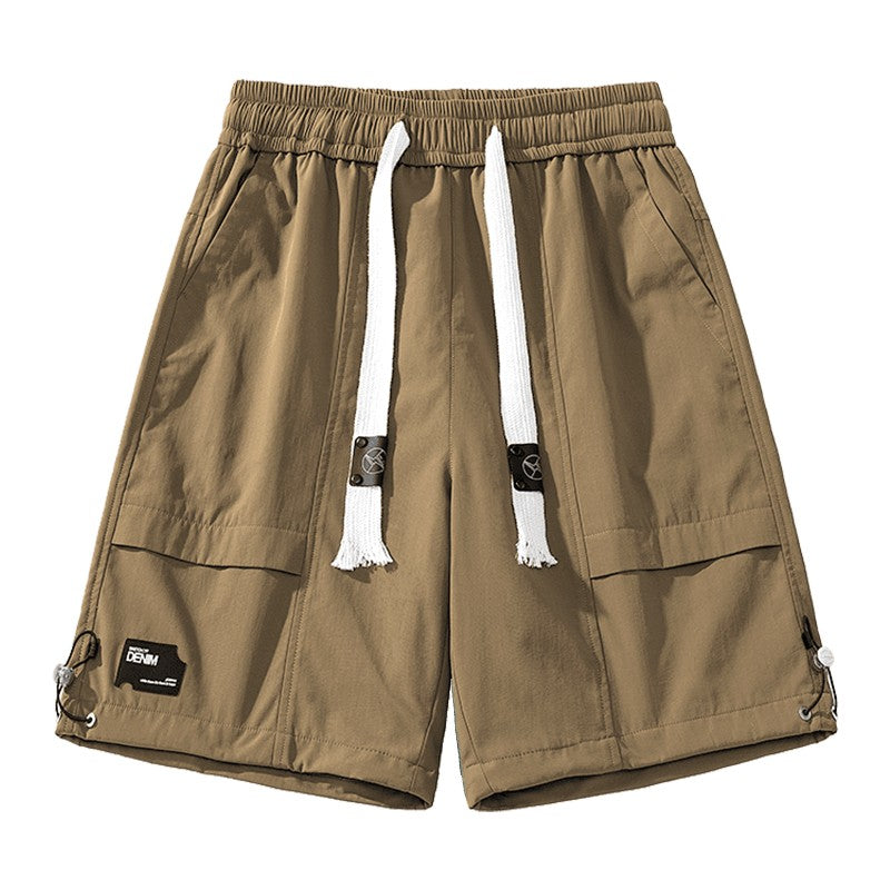 Elastic waist drawstring shorts for men outdoor workwear straight-leg loose pants