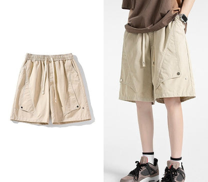 Men's solid color cargo shorts loose wide-leg straight-cut pants