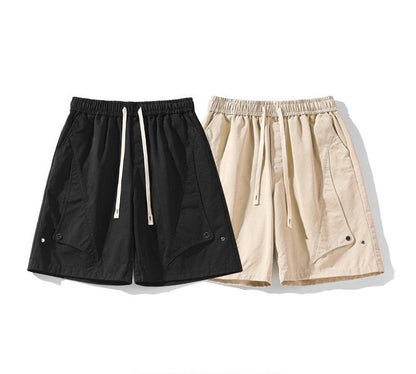 Men's solid color cargo shorts loose wide-leg straight-cut pants