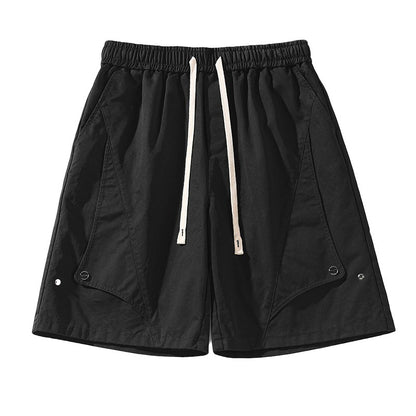 Men's solid color cargo shorts loose wide-leg straight-cut pants