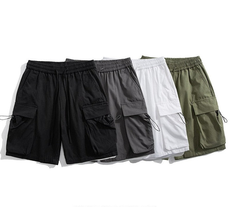 Multi-pocket cargo shorts for men in summer loose mid-length pants