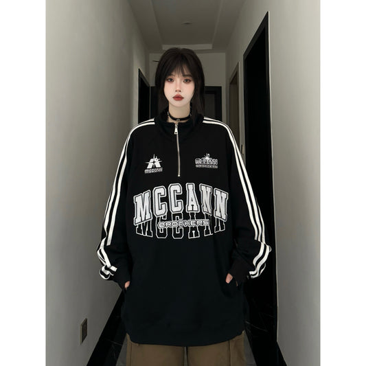 W3 letter embroidery stand collar sweatshirt for men and women winter wear