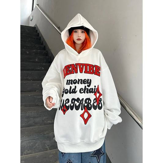 Towel Embroidered Letter Couple Loose Hoodies unisex Printed Graphic Sweater