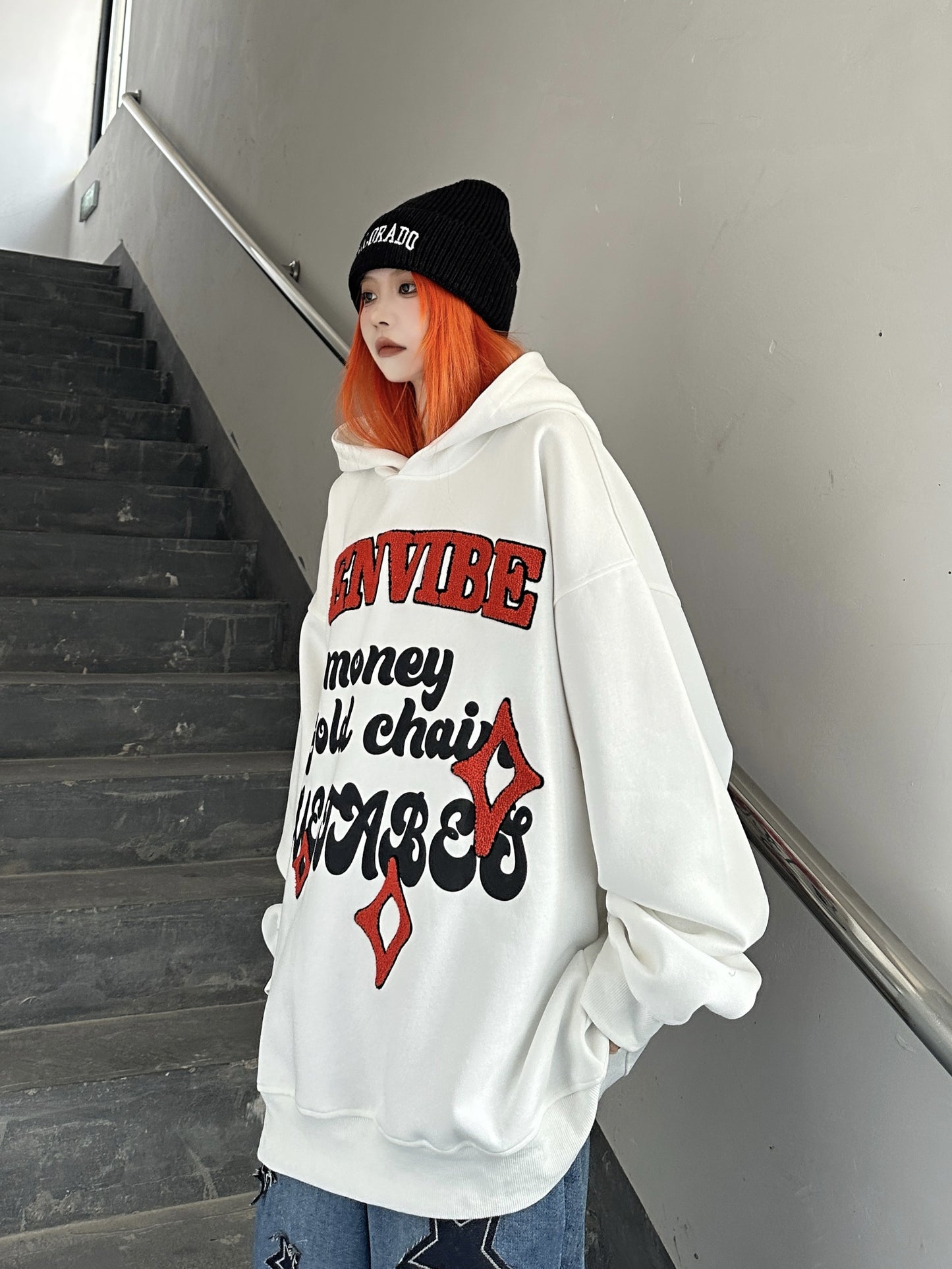 Towel Embroidered Letter Couple Loose Hoodies unisex Printed Graphic Sweater