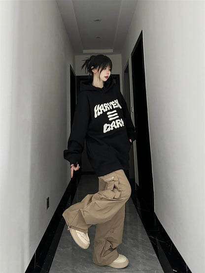 Unisex embroidered letter print hooded sweatshirt street hip-hop couple tops