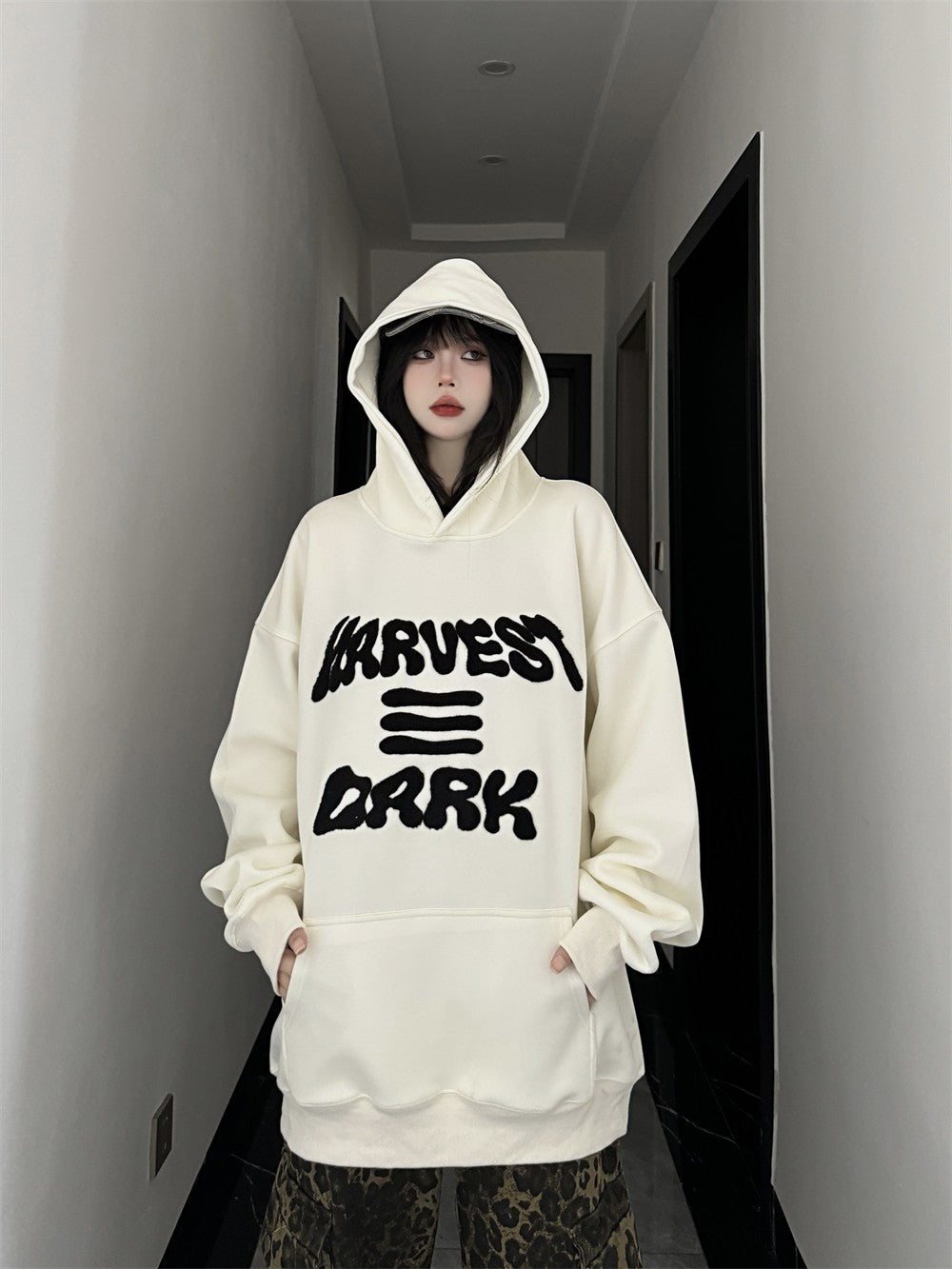 Unisex embroidered letter print hooded sweatshirt street hip-hop couple tops