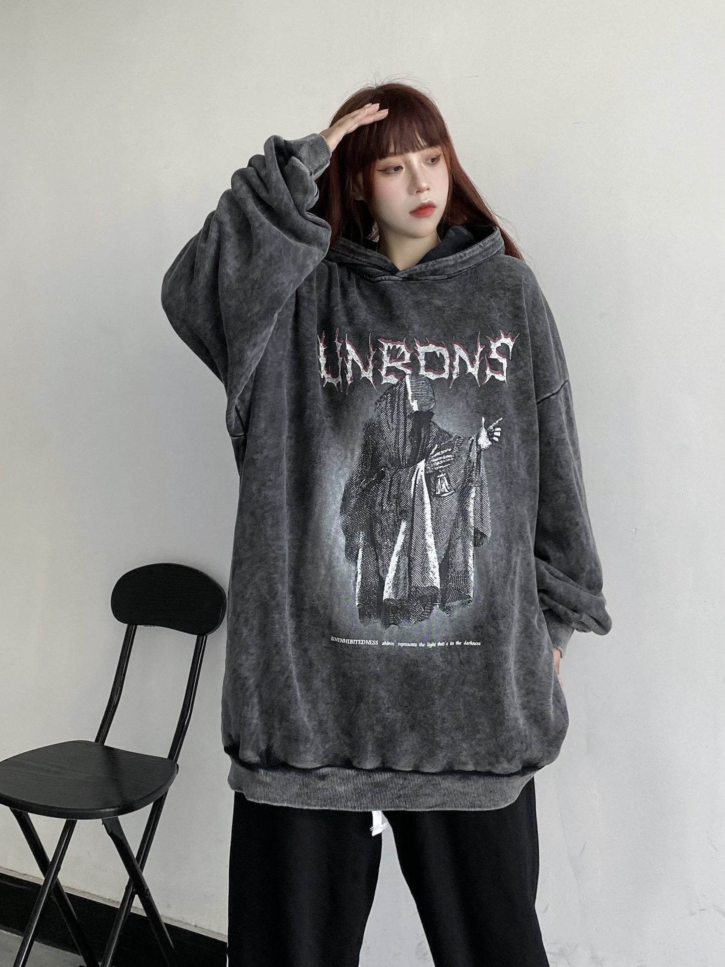 Washed Old Hip-hop Pullover Loose Hooded Sweater for Men