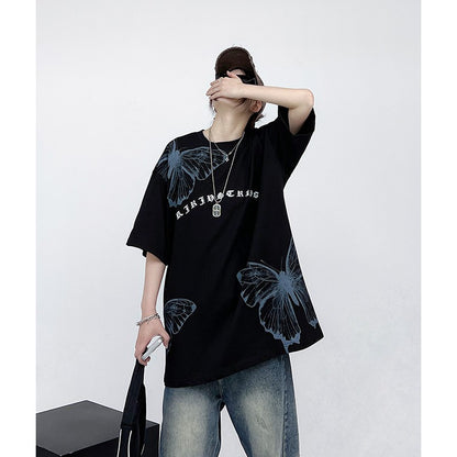 Unsex summer new tie-dye butterfly male and female couple oversize casual T-shirt