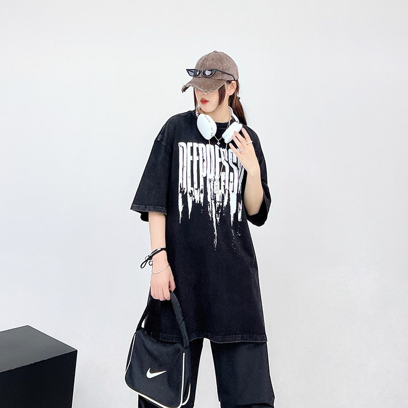 Oversized t-shirts dissolved letter print summer street hip-hop loose top