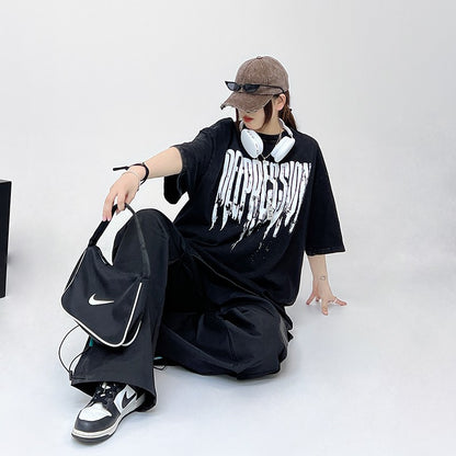 Oversized t-shirts dissolved letter print summer street hip-hop loose top