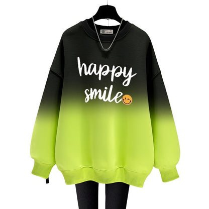 Sweatshirts women velvet loose smiling face letter mid-length top