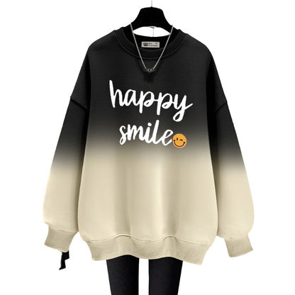 Sweatshirts women velvet loose smiling face letter mid-length top