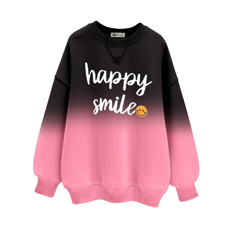 Sweatshirts women velvet loose smiling face letter mid-length top