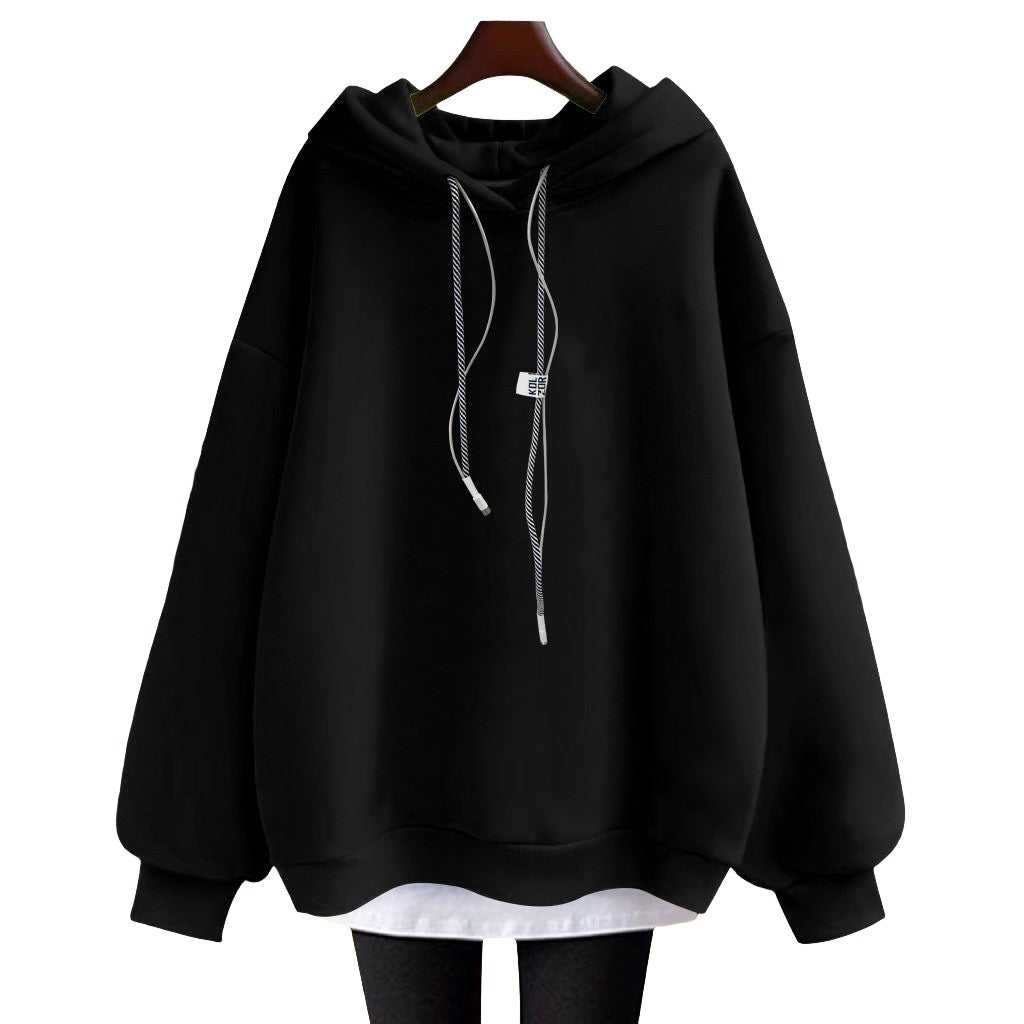 Black hoodie women's loose medium length hoodies