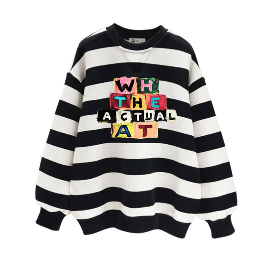 Black and white striped sweatshirt women mid-length top