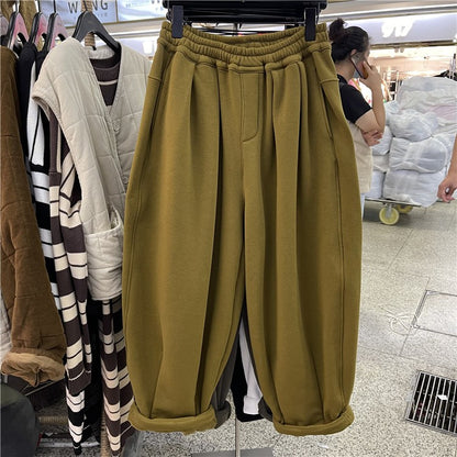 Khaki slacks casual wide-leg elastic waist sweatpants