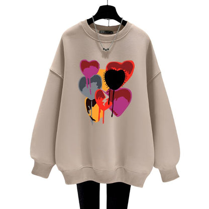 Milk tea color round neck sweatshirt women loose mid-length top