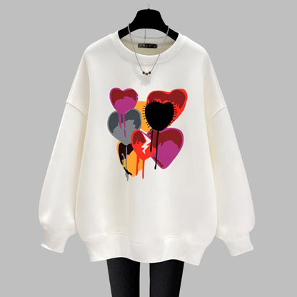 Milk tea color round neck sweatshirt women loose mid-length top