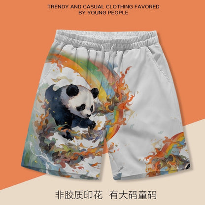 Color splash panda men summer loose beach shorts pant