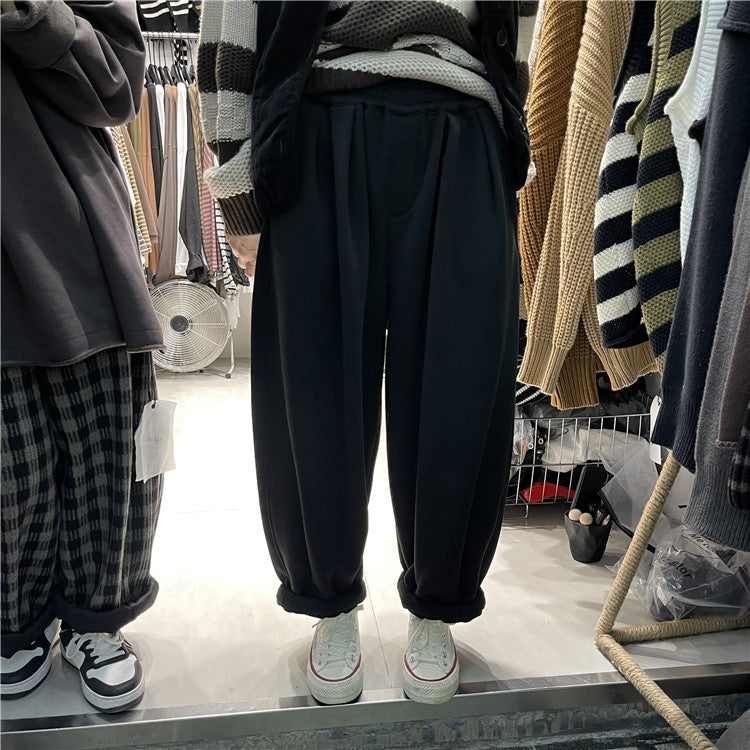 Khaki slacks casual wide-leg elastic waist sweatpants