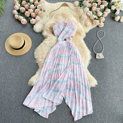 Beach holiday dress summer hot style hollow design cross V-neck sexy backless suspender dress