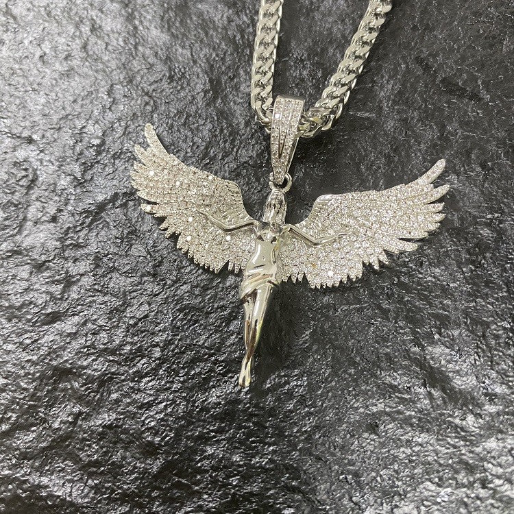 sterling silver diamond fallen angel pendant men's necklace