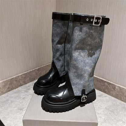 Pipe Boots Denim Long Boots Detachable Two Wear Women's Shoes