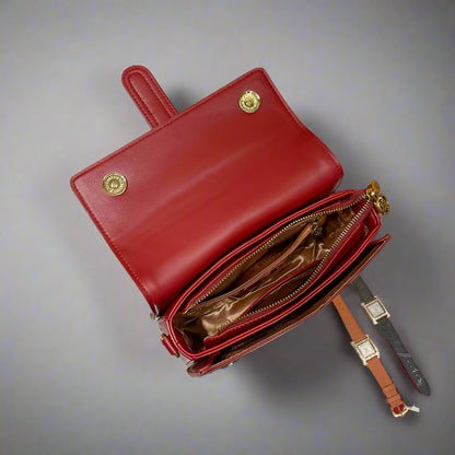 Red genuine leather one shoulder diagonal cross bag