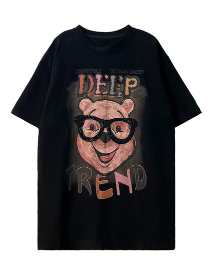 Black Cartoon Casual T-shirt Short sleeved Women's Top