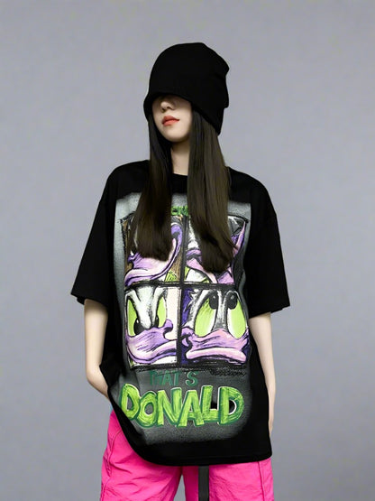 Oversized Summer T-shirt  Black Hip Hop Cartoon Casual Top