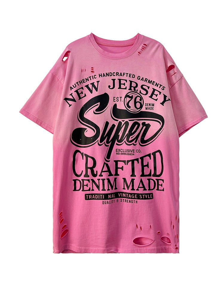 Summer Pink Hip Hop Breakthrough Mid length T-shirt Women's Top