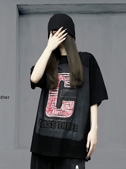 Unisex Black Letter T-shirt Women's Summer Top Loose