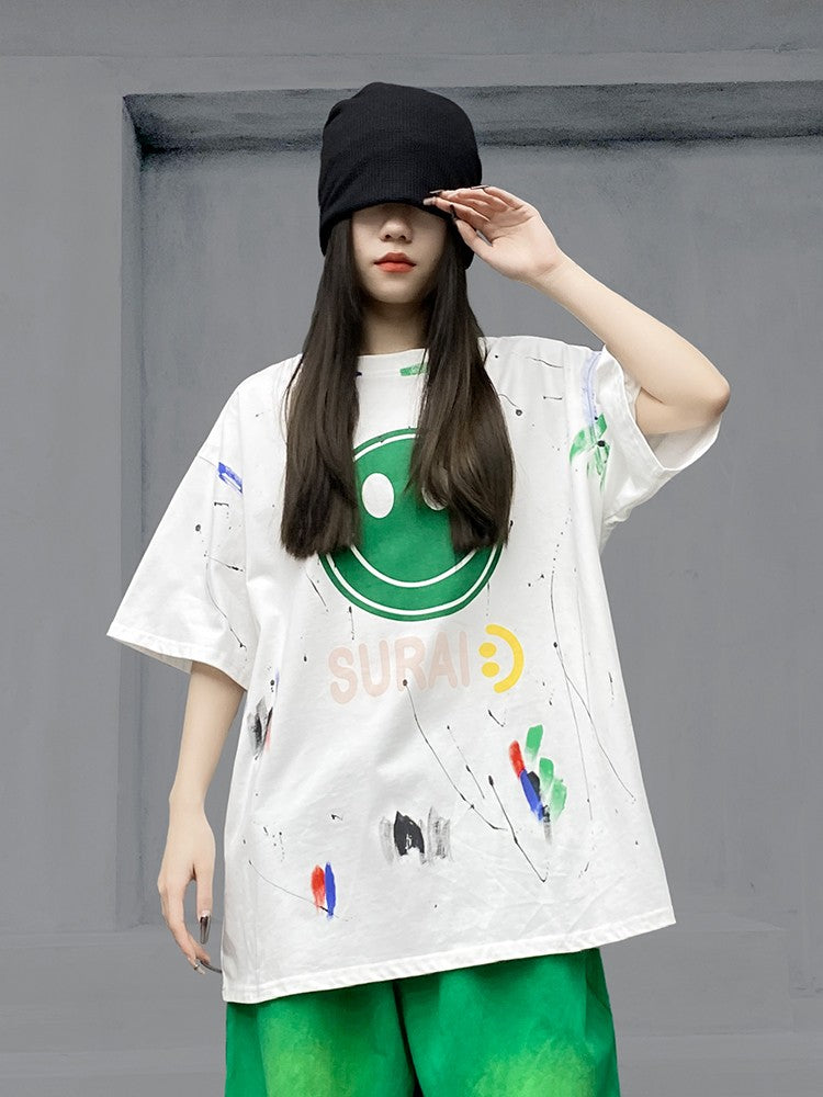 Camicia Summer White Hip Hop Casual Smiling Face T-shirt Women's Top