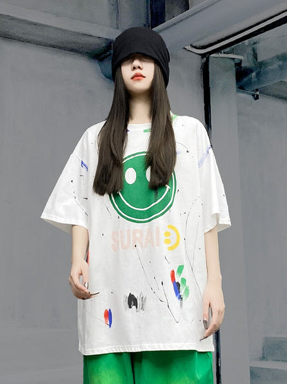 Camicia Summer White Hip Hop Casual Smiling Face T-shirt Women's Top