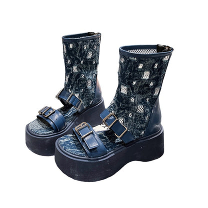 Women denim open toed sandal boots for women summer shoe