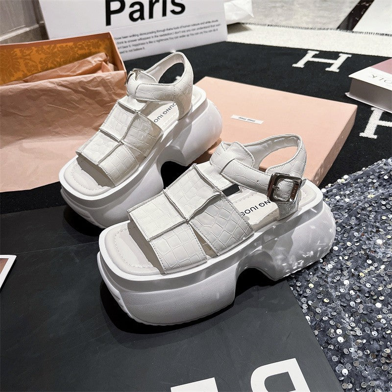 Summer Women Silver Coarse Heel High Heel Open Toe Sandals