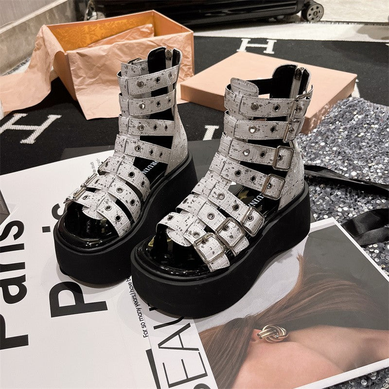 Open-toe rivet sandals for women summer Martin boots high-top catwalk sandals