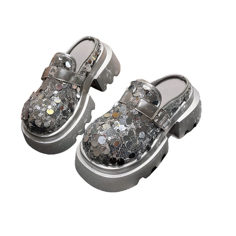 Sequin Headed Half Slippers Women's Versatile Sandals Beach Shoe