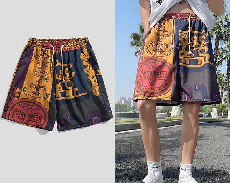 Shorts Men's Summer Loose Wide Leg Casual Full Print Shorts