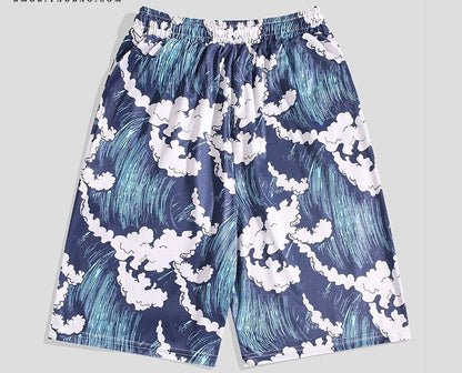 Wave Men's Summer Beach Pants Print Loose Shorts