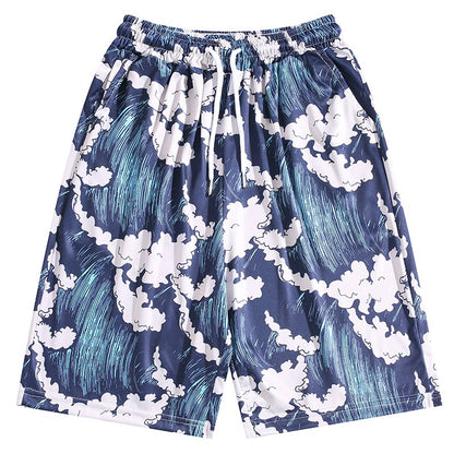 Wave Men's Summer Beach Pants Print Loose Shorts