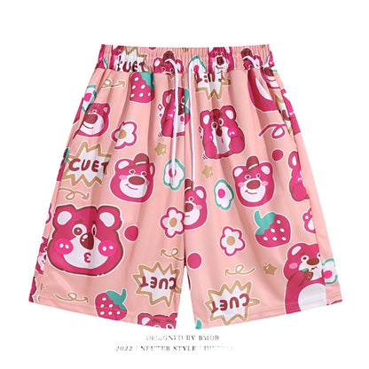 Cartoon Strawberry Bear Sports Shorts Men's Summer Beach Pants