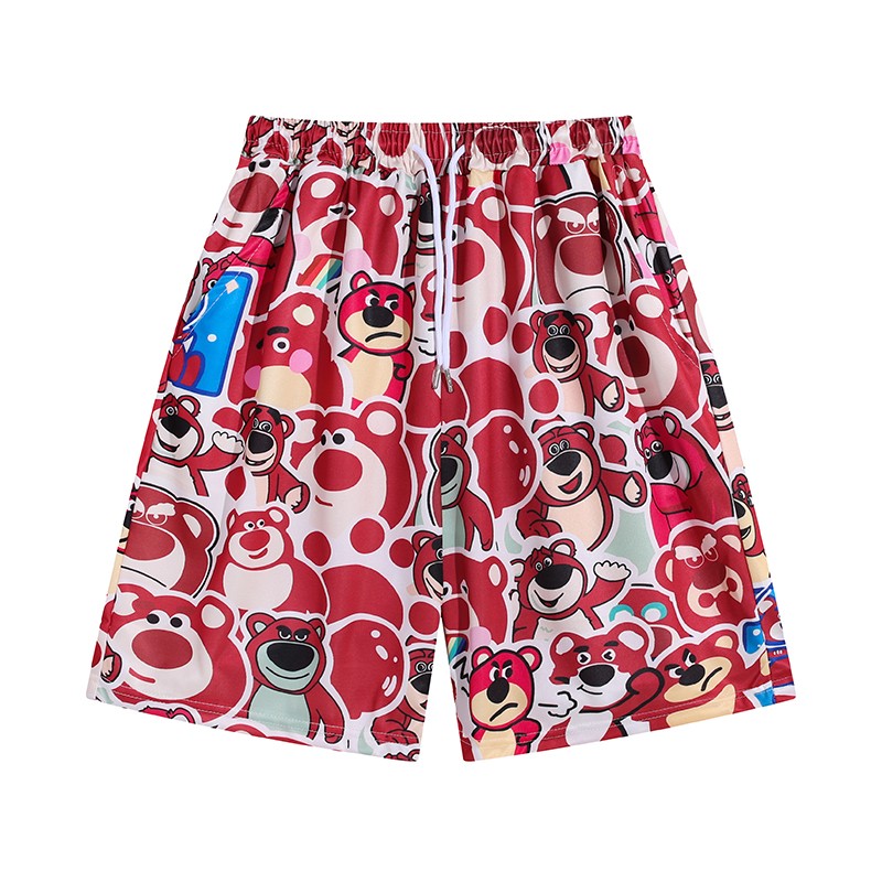 Cartoon Strawberry Bear Sports Shorts Men's Summer Beach Pants