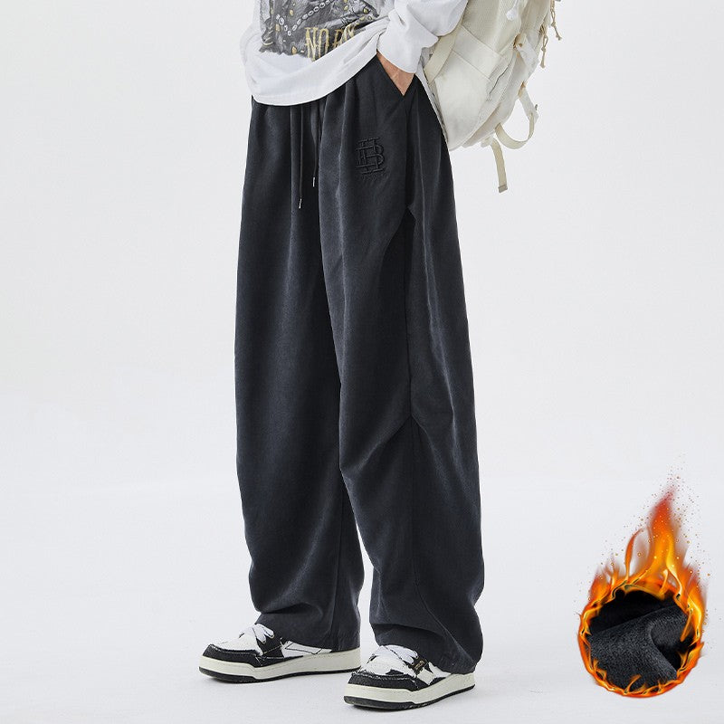 Winter men's trousers wide leg straight trousers versatile loose pants